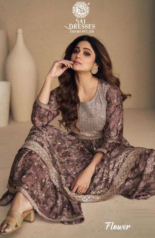 SAI DRESSES PRESENT FLOWER READYMADE SHARARA STYLE DESIGNER SUITS IN WHOLESALE RATE IN SURAT