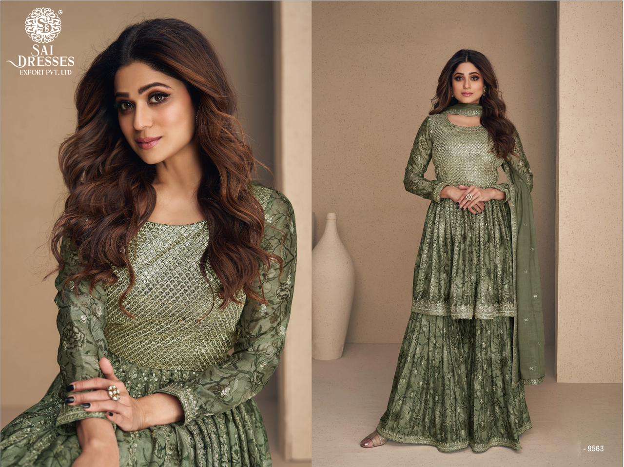 SAI DRESSES PRESENT FLOWER READYMADE SHARARA STYLE DESIGNER SUITS IN WHOLESALE RATE IN SURAT