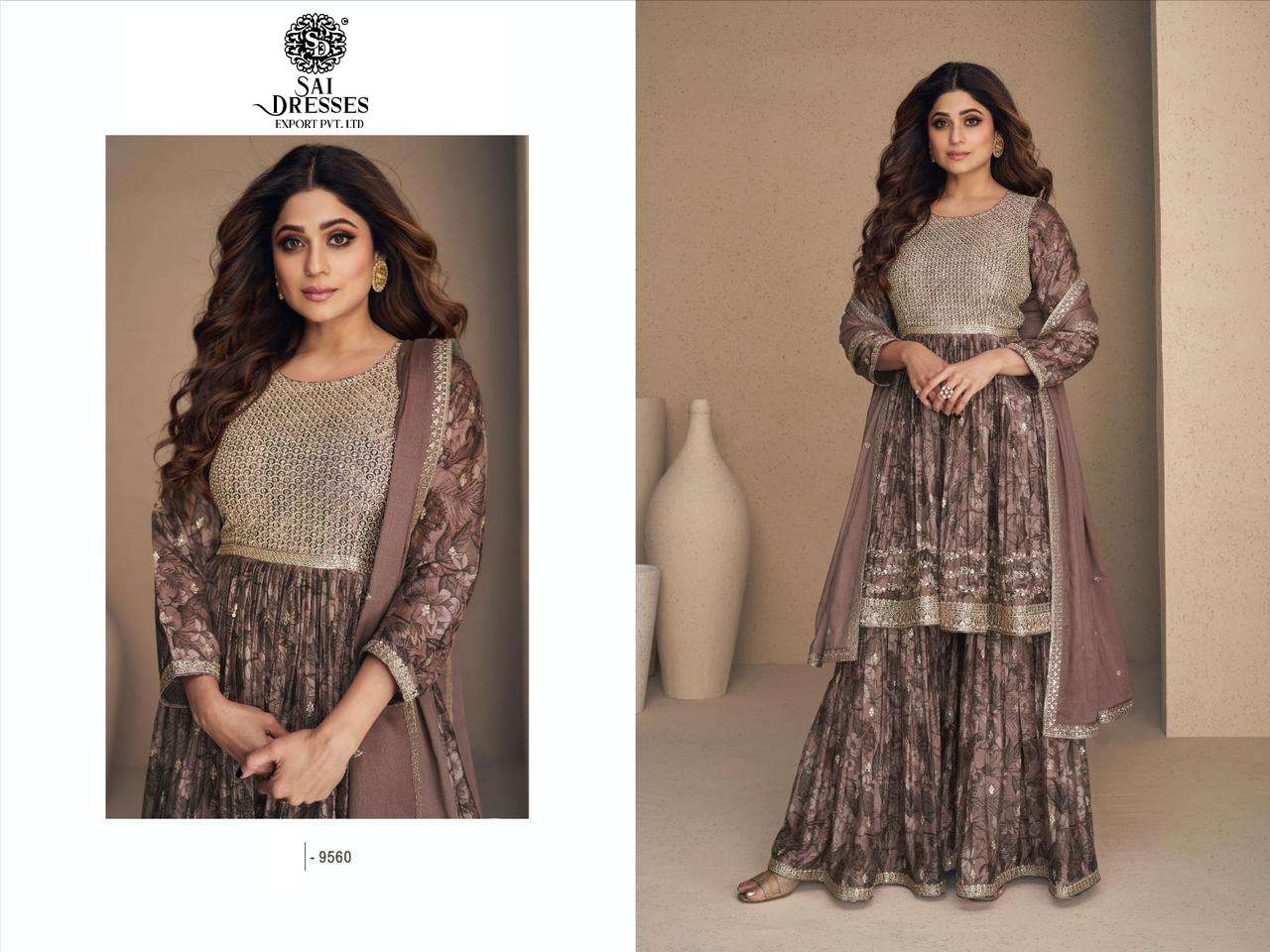 SAI DRESSES PRESENT FLOWER READYMADE SHARARA STYLE DESIGNER SUITS IN WHOLESALE RATE IN SURAT