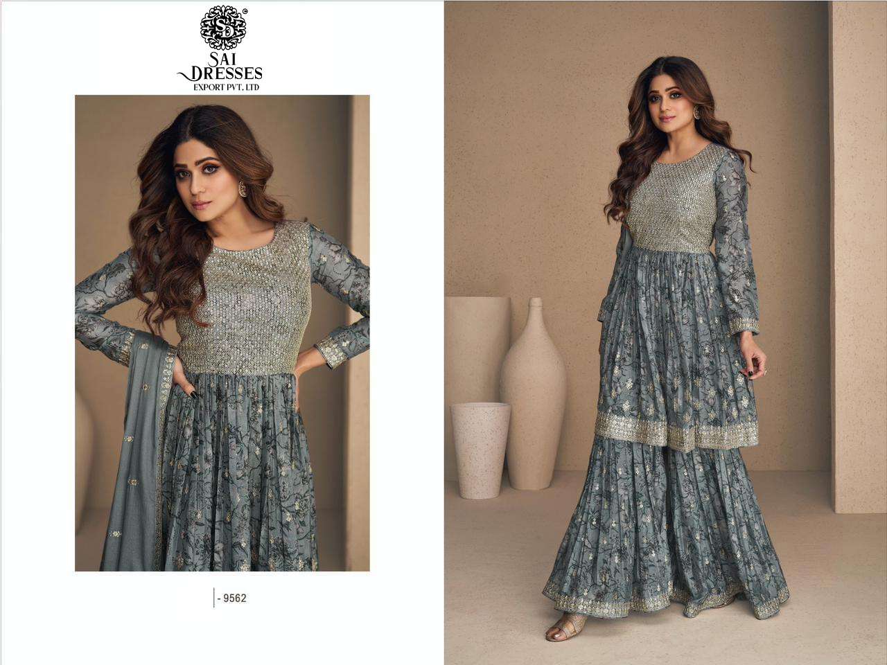 SAI DRESSES PRESENT FLOWER READYMADE SHARARA STYLE DESIGNER SUITS IN WHOLESALE RATE IN SURAT