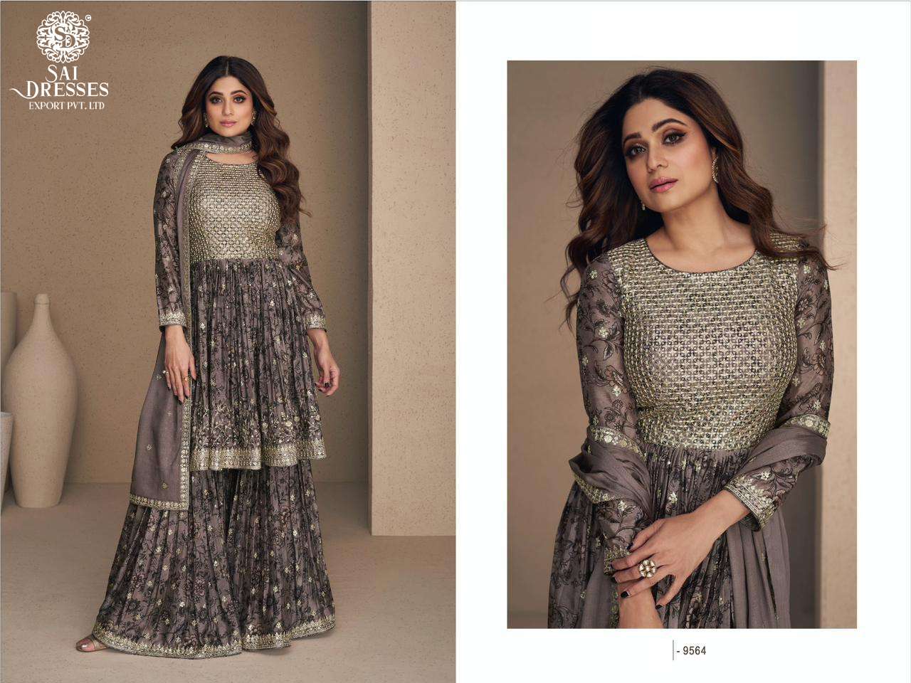 SAI DRESSES PRESENT FLOWER READYMADE SHARARA STYLE DESIGNER SUITS IN WHOLESALE RATE IN SURAT