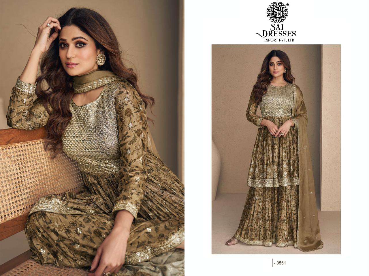 SAI DRESSES PRESENT FLOWER READYMADE SHARARA STYLE DESIGNER SUITS IN WHOLESALE RATE IN SURAT