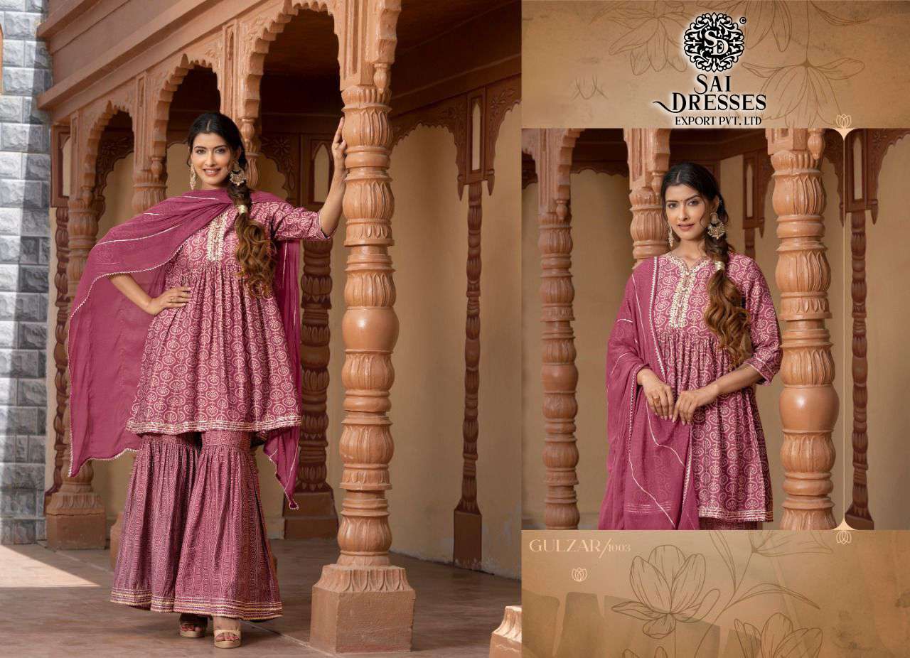 SAI DRESSES PRESENT GULZAR READY TO WEAR SHARARA STYLE DESIGNER SUITS IN WHOLESALE RATE IN SURAT