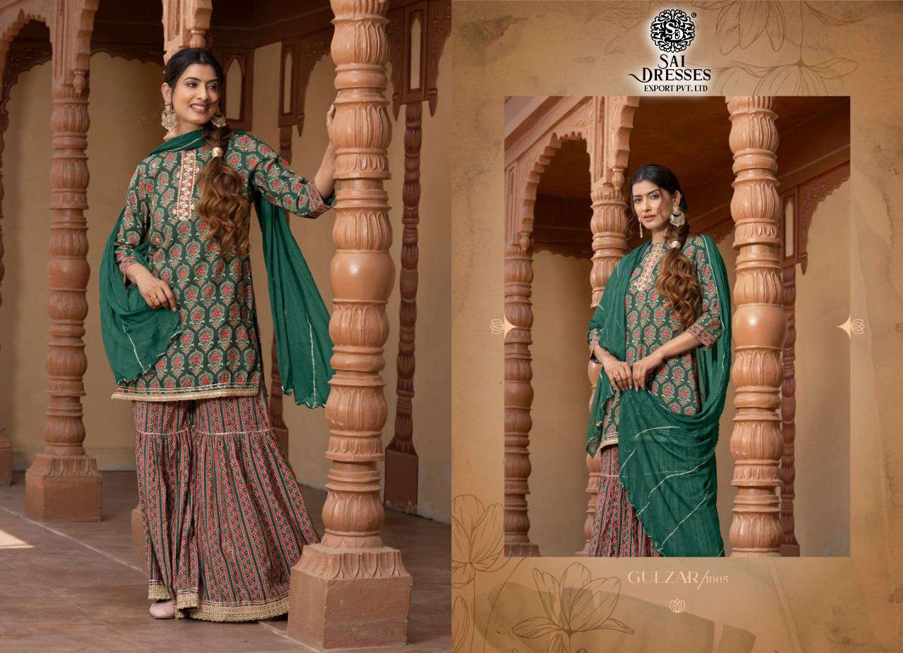 SAI DRESSES PRESENT GULZAR READY TO WEAR SHARARA STYLE DESIGNER SUITS IN WHOLESALE RATE IN SURAT