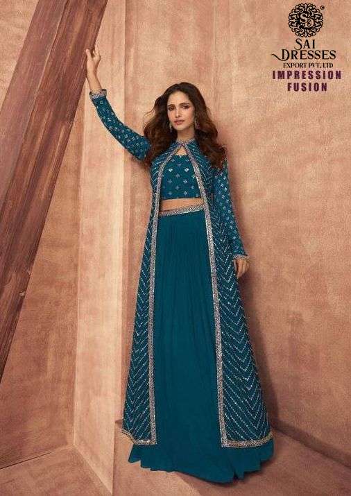 SAI DRESSES PRESENT IMPRESSION FUSION CHINON SILK EMBROIDERED READYMADE DESIGNER SUITS IN WHOLESALE RATE IN SURAT 