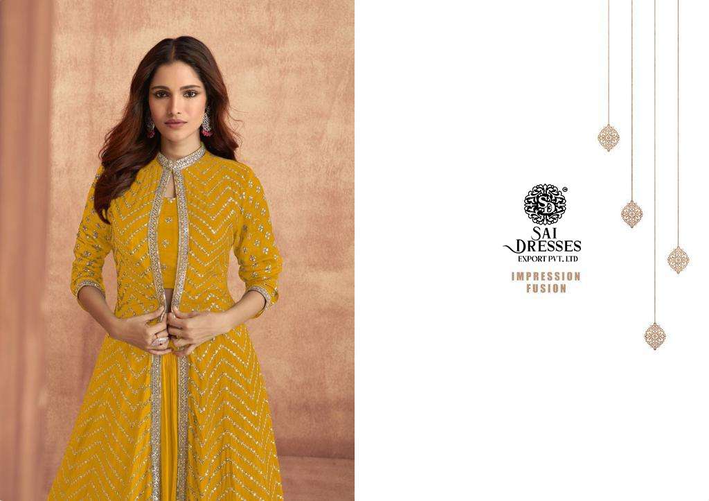 SAI DRESSES PRESENT IMPRESSION FUSION CHINON SILK EMBROIDERED READYMADE DESIGNER SUITS IN WHOLESALE RATE IN SURAT 