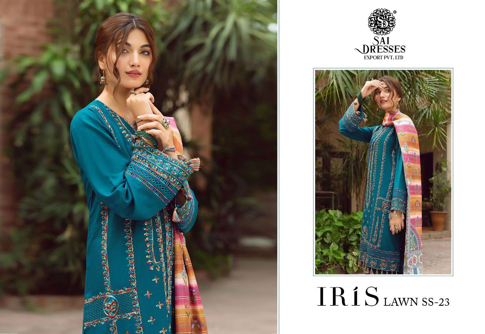 SAI DRESSES PRESENT IRIS LAWN SS 23 SUMMER WEAR PURE COTTON SELF EMBROIDERED PAKISTANI DESIGNER SUITS IN WHOLESALE RATE IN SURAT 