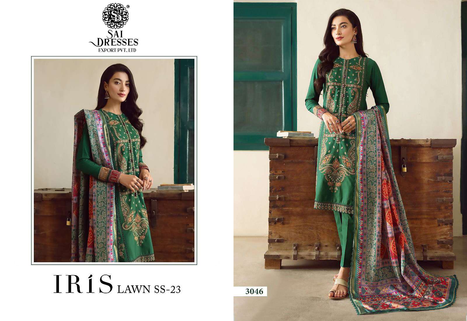 SAI DRESSES PRESENT IRIS LAWN SS 23 SUMMER WEAR PURE COTTON SELF EMBROIDERED PAKISTANI DESIGNER SUITS IN WHOLESALE RATE IN SURAT 