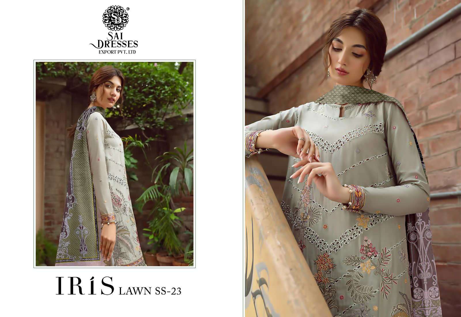 SAI DRESSES PRESENT IRIS LAWN SS 23 SUMMER WEAR PURE COTTON SELF EMBROIDERED PAKISTANI DESIGNER SUITS IN WHOLESALE RATE IN SURAT 