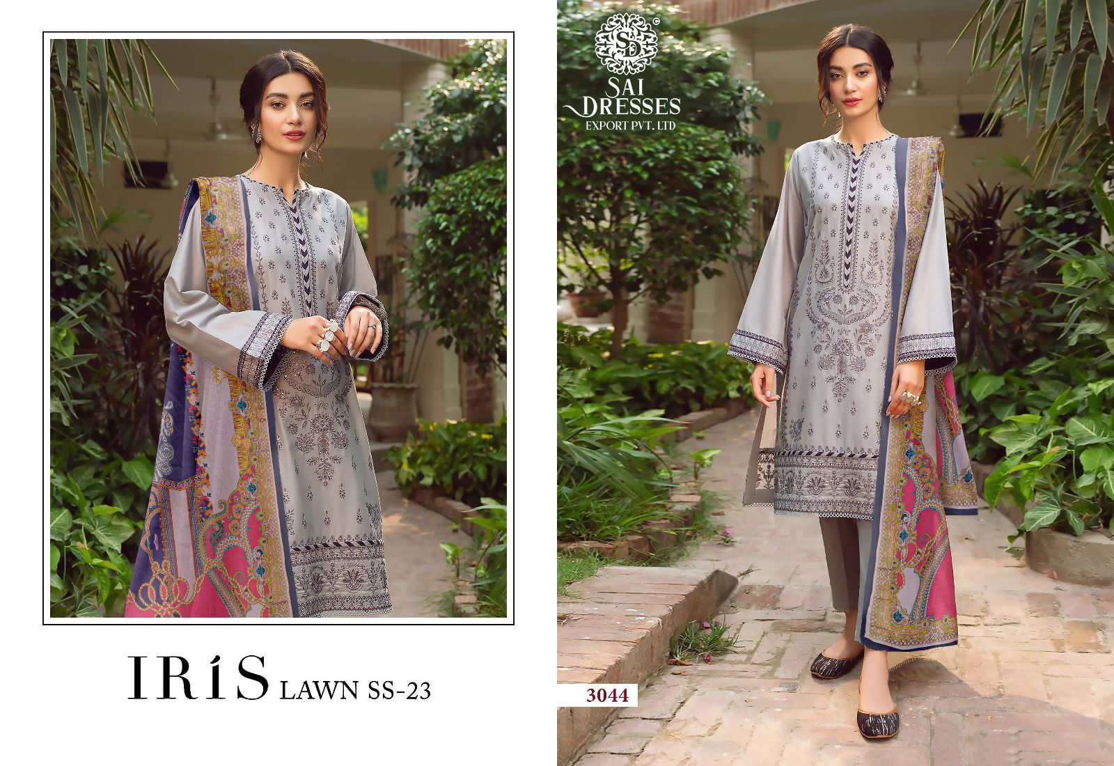 SAI DRESSES PRESENT IRIS LAWN SS 23 SUMMER WEAR PURE COTTON SELF EMBROIDERED PAKISTANI DESIGNER SUITS IN WHOLESALE RATE IN SURAT 