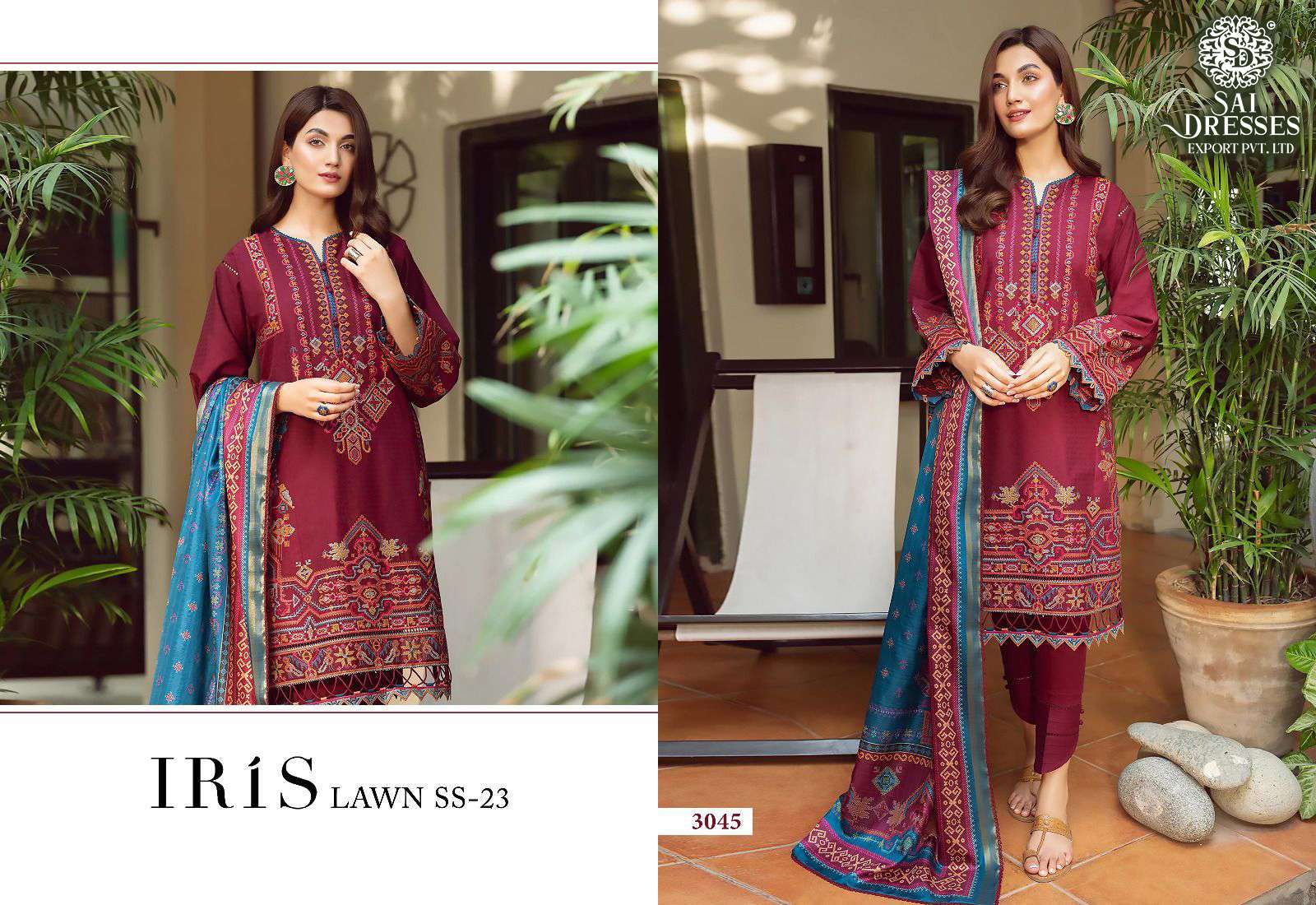 SAI DRESSES PRESENT IRIS LAWN SS 23 SUMMER WEAR PURE COTTON SELF EMBROIDERED PAKISTANI DESIGNER SUITS IN WHOLESALE RATE IN SURAT 