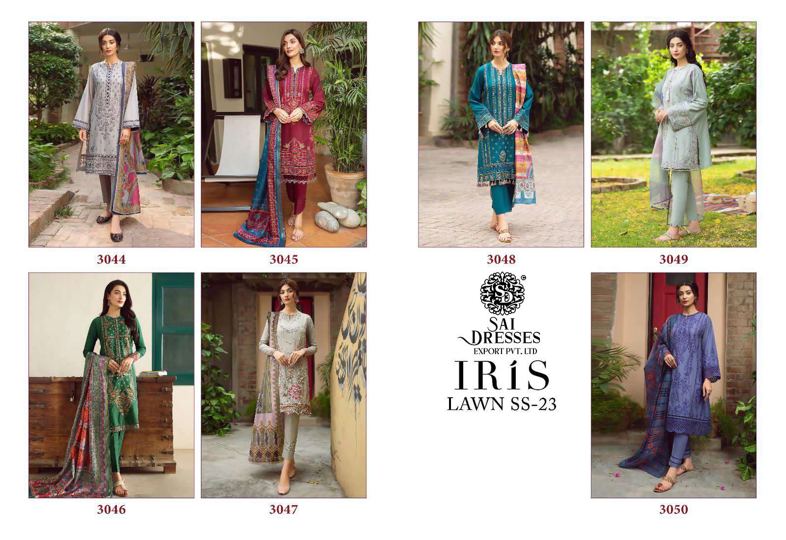 SAI DRESSES PRESENT IRIS LAWN SS 23 SUMMER WEAR PURE COTTON SELF EMBROIDERED PAKISTANI DESIGNER SUITS IN WHOLESALE RATE IN SURAT 
