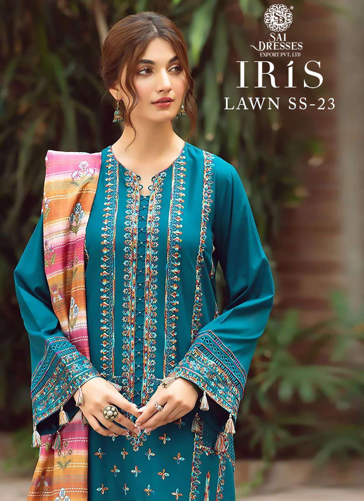 SAI DRESSES PRESENT IRIS LAWN SS 23 SUMMER WEAR PURE COTTON SELF EMBROIDERED PAKISTANI DESIGNER SUITS IN WHOLESALE RATE IN SURAT 