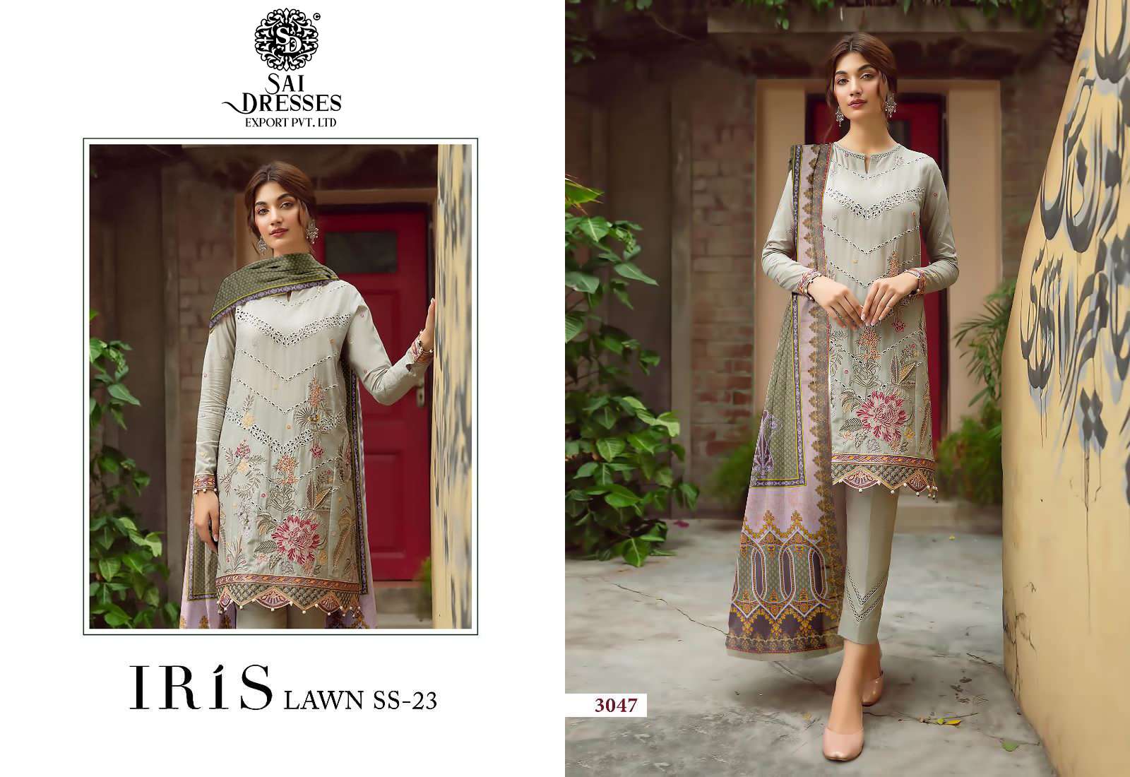 SAI DRESSES PRESENT IRIS LAWN SS 23 SUMMER WEAR PURE COTTON SELF EMBROIDERED PAKISTANI DESIGNER SUITS IN WHOLESALE RATE IN SURAT 