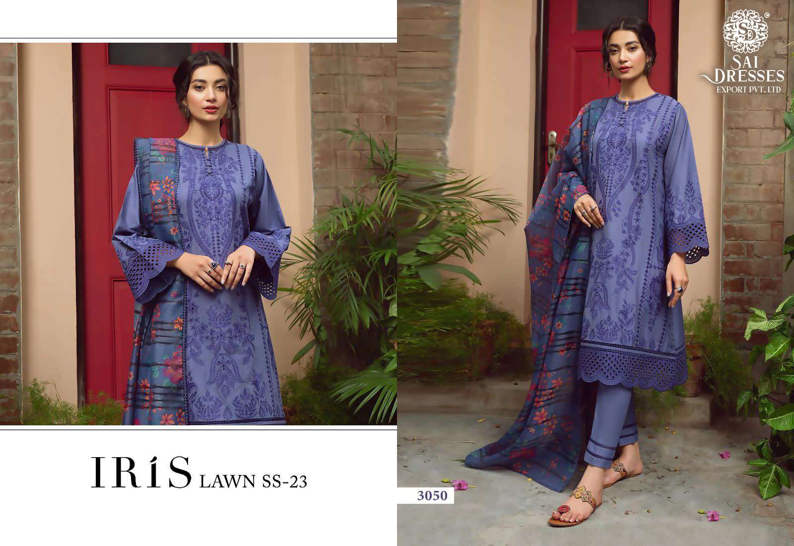 SAI DRESSES PRESENT IRIS LAWN SS 23 SUMMER WEAR PURE COTTON SELF EMBROIDERED PAKISTANI DESIGNER SUITS IN WHOLESALE RATE IN SURAT 