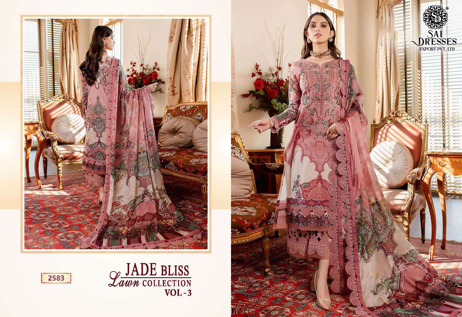 SAI DRESSES PRESENT JADE BLISS LAWN COLLECTION VOL 3 PURE COTTON SUMMER WEAR PAKISTANI DESIGNER SALWAR SUITS IN WHOLESALE RATE IN SURAT