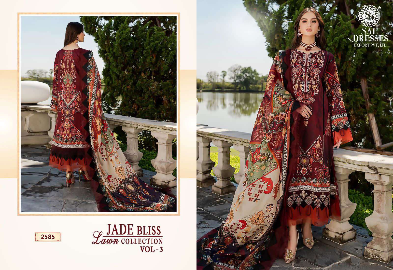 SAI DRESSES PRESENT JADE BLISS LAWN COLLECTION VOL 3 PURE COTTON SUMMER WEAR PAKISTANI DESIGNER SALWAR SUITS IN WHOLESALE RATE IN SURAT