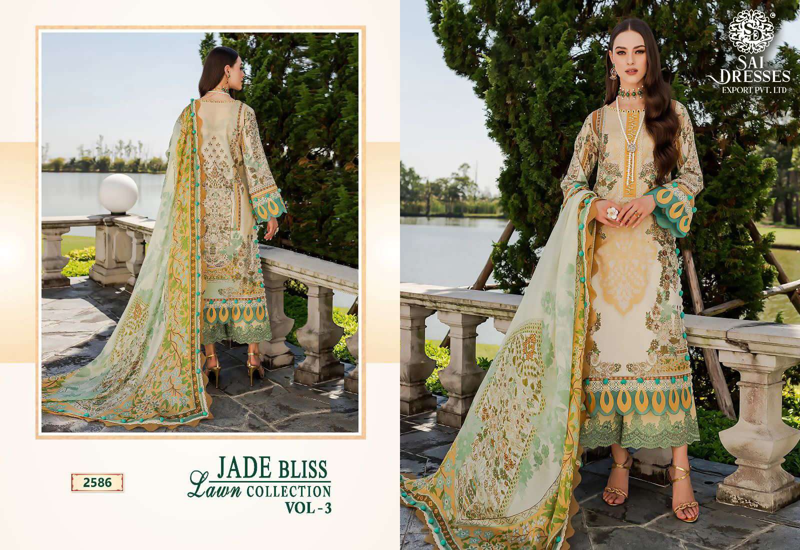 SAI DRESSES PRESENT JADE BLISS LAWN COLLECTION VOL 3 PURE COTTON SUMMER WEAR PAKISTANI DESIGNER SALWAR SUITS IN WHOLESALE RATE IN SURAT