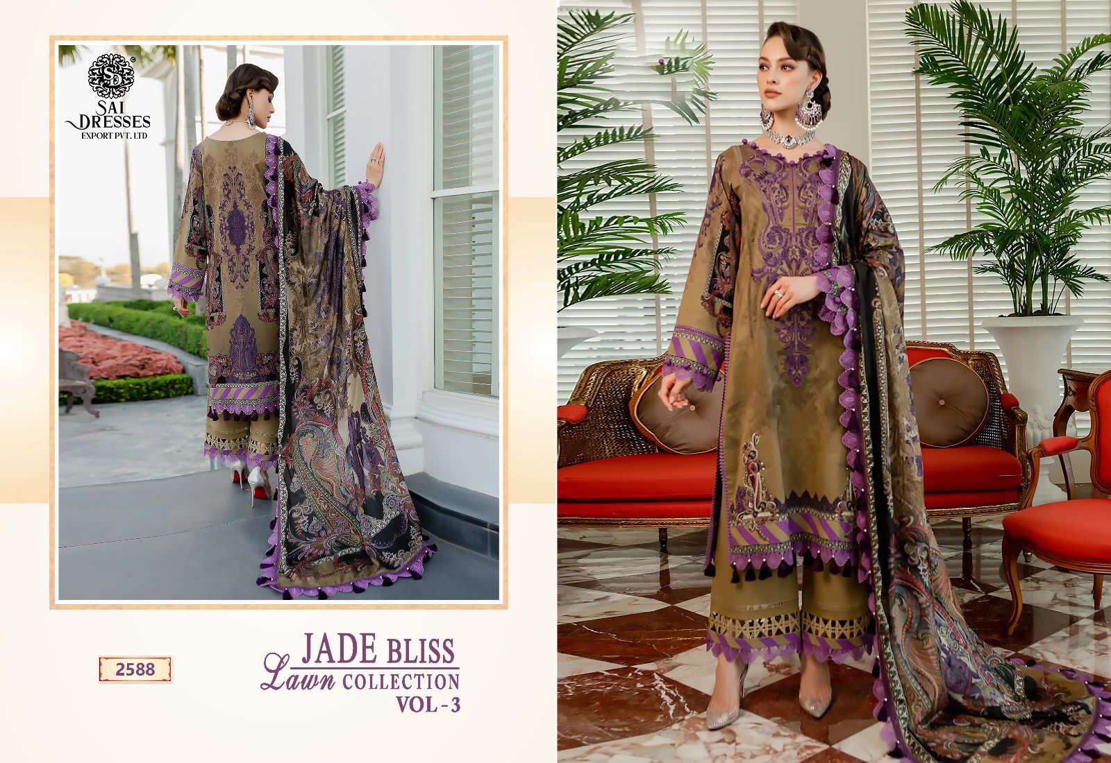 SAI DRESSES PRESENT JADE BLISS LAWN COLLECTION VOL 3 PURE COTTON SUMMER WEAR PAKISTANI DESIGNER SALWAR SUITS IN WHOLESALE RATE IN SURAT