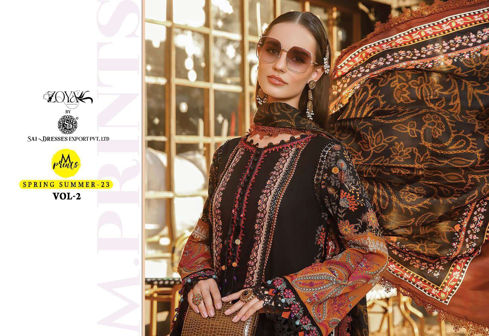 SAI DRESSES PRESENT M PRINTS SPRING SUMMER 23 VOL 2 PURE COTTON PATCH EMBROIDERED PAKISTANI DESIGNER SUITS IN WHOLESALE RATE IN SURAT