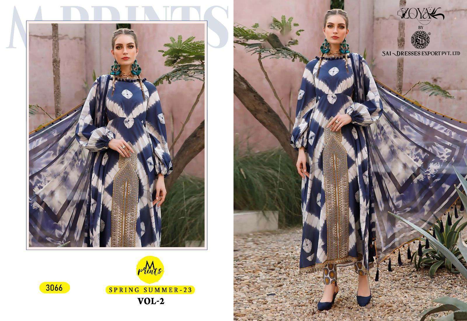 SAI DRESSES PRESENT M PRINTS SPRING SUMMER 23 VOL 2 PURE COTTON PATCH EMBROIDERED PAKISTANI DESIGNER SUITS IN WHOLESALE RATE IN SURAT