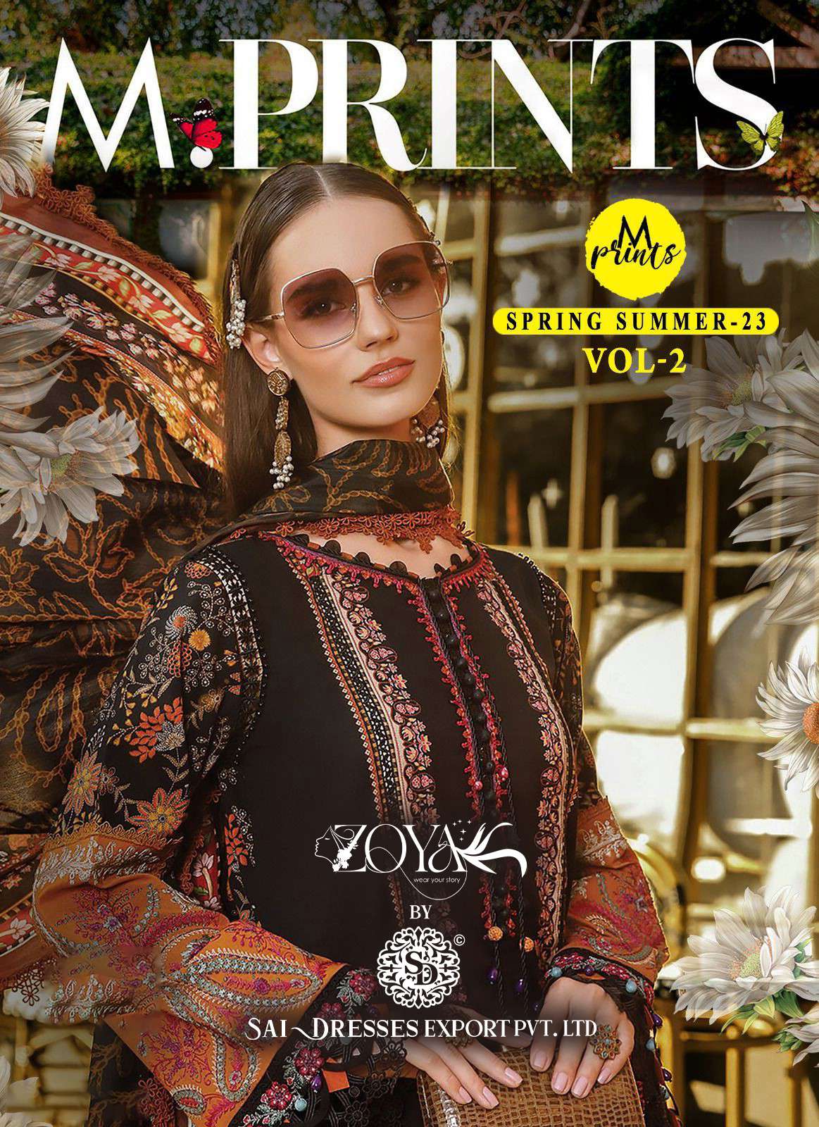 SAI DRESSES PRESENT M PRINTS SPRING SUMMER 23 VOL 2 PURE COTTON PATCH EMBROIDERED PAKISTANI DESIGNER SUITS IN WHOLESALE RATE IN SURAT