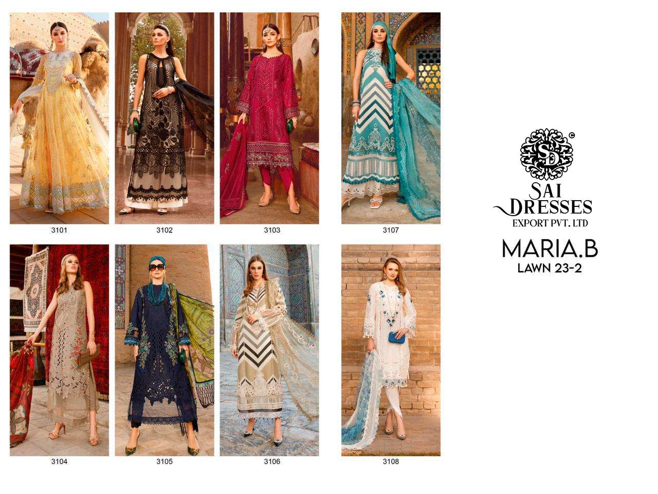 SAI DRESSES PRESENT MARIA B LAWN 23 - 2 SUMMER WEAR FANCY PAKISTANI DESIGNER SUITS IN WHOLESALE RATE IN SURAT