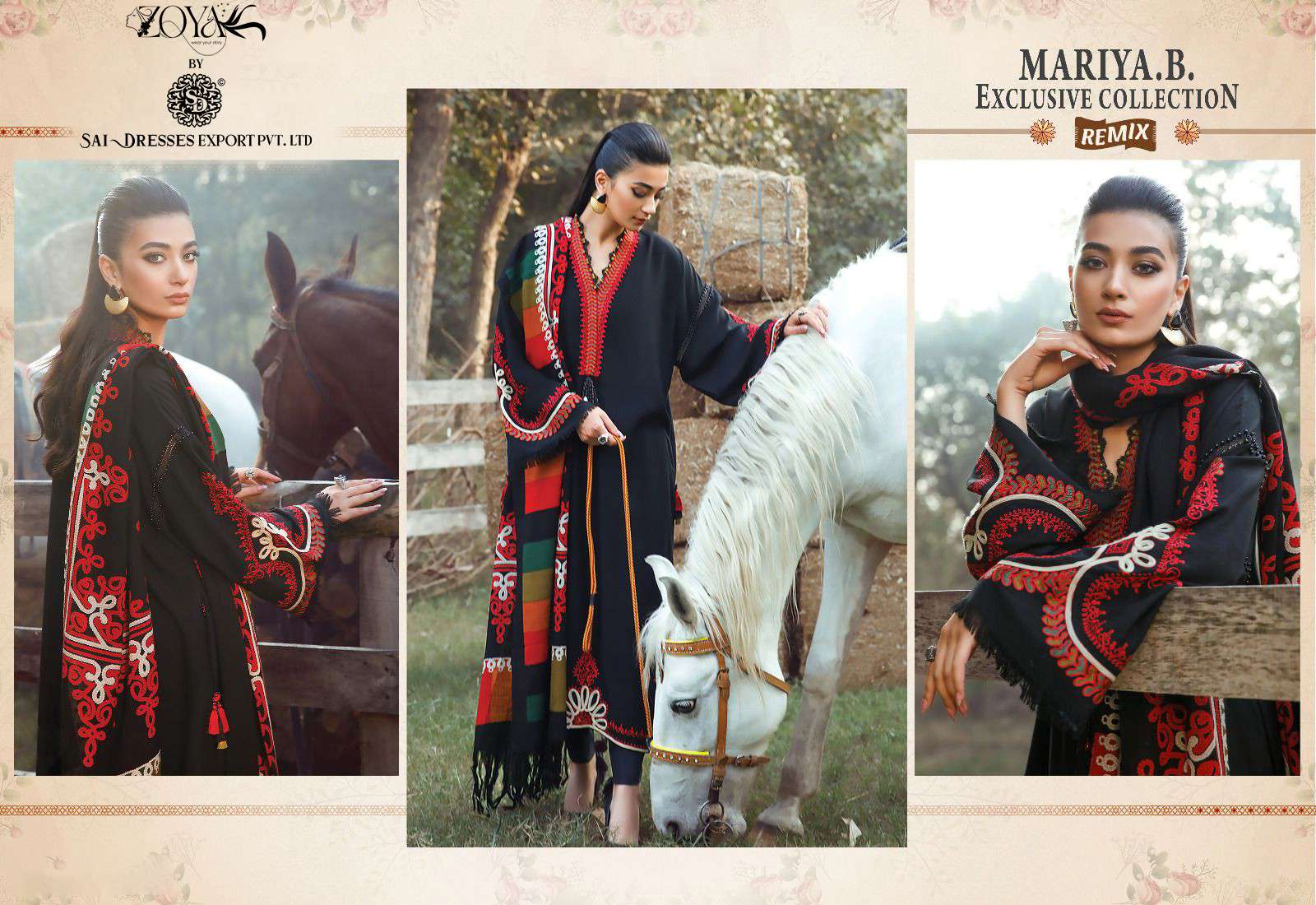 SAI DRESSES PRESENT MARIYA B EXCLUSIVE COLLECTION REMIX KASMIRI SELF EMBROIDERED PAKISTANI DESIGNER SUITS IN WHOLESALE RATE IN SURAT