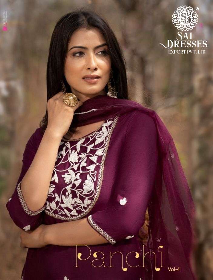 SAI DRESSES PRESENT PANCHI VOL 4 READY TO WEAR PANT STYLE DESIGNER SUITS IN WHOLESALE RATE IN SURAT