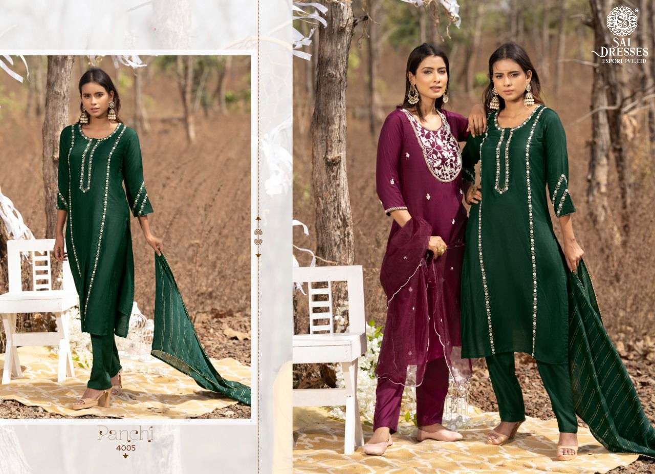 SAI DRESSES PRESENT PANCHI VOL 4 READY TO WEAR PANT STYLE DESIGNER SUITS IN WHOLESALE RATE IN SURAT