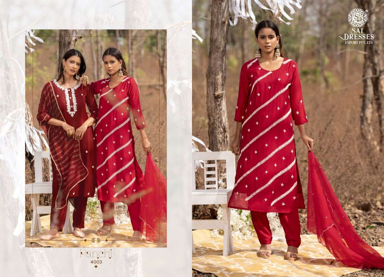 SAI DRESSES PRESENT PANCHI VOL 4 READY TO WEAR PANT STYLE DESIGNER SUITS IN WHOLESALE RATE IN SURAT