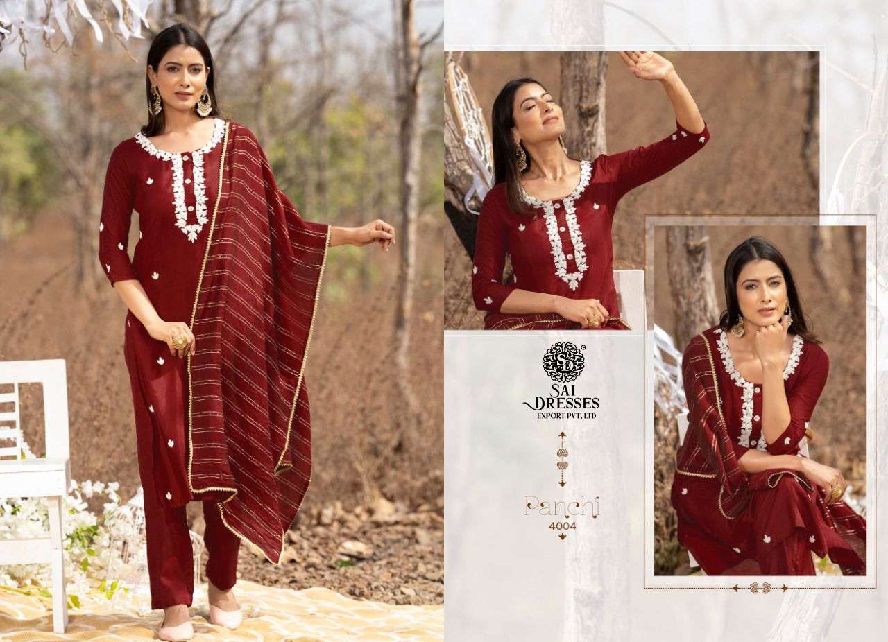 SAI DRESSES PRESENT PANCHI VOL 4 READY TO WEAR PANT STYLE DESIGNER SUITS IN WHOLESALE RATE IN SURAT