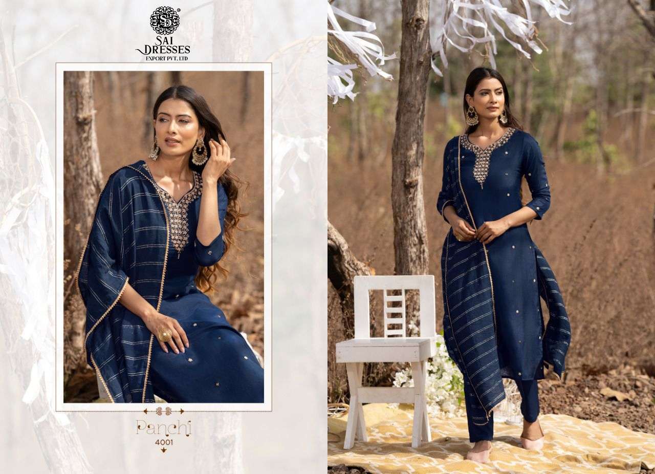 SAI DRESSES PRESENT PANCHI VOL 4 READY TO WEAR PANT STYLE DESIGNER SUITS IN WHOLESALE RATE IN SURAT