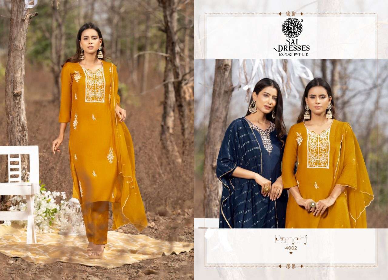 SAI DRESSES PRESENT PANCHI VOL 4 READY TO WEAR PANT STYLE DESIGNER SUITS IN WHOLESALE RATE IN SURAT
