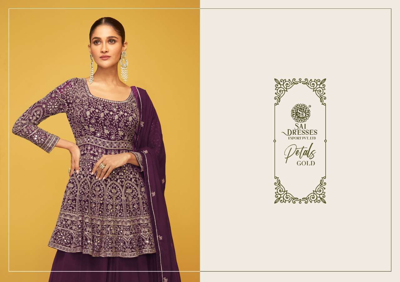 SAI DRESSES PRESENT PETALS GOLD READYMADE WEDDING WEAR DESIGNER SUITS IN WHOLESALE RATE IN SURAT