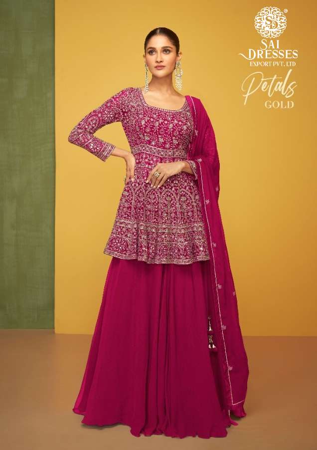 SAI DRESSES PRESENT PETALS GOLD READYMADE WEDDING WEAR DESIGNER SUITS IN WHOLESALE RATE IN SURAT