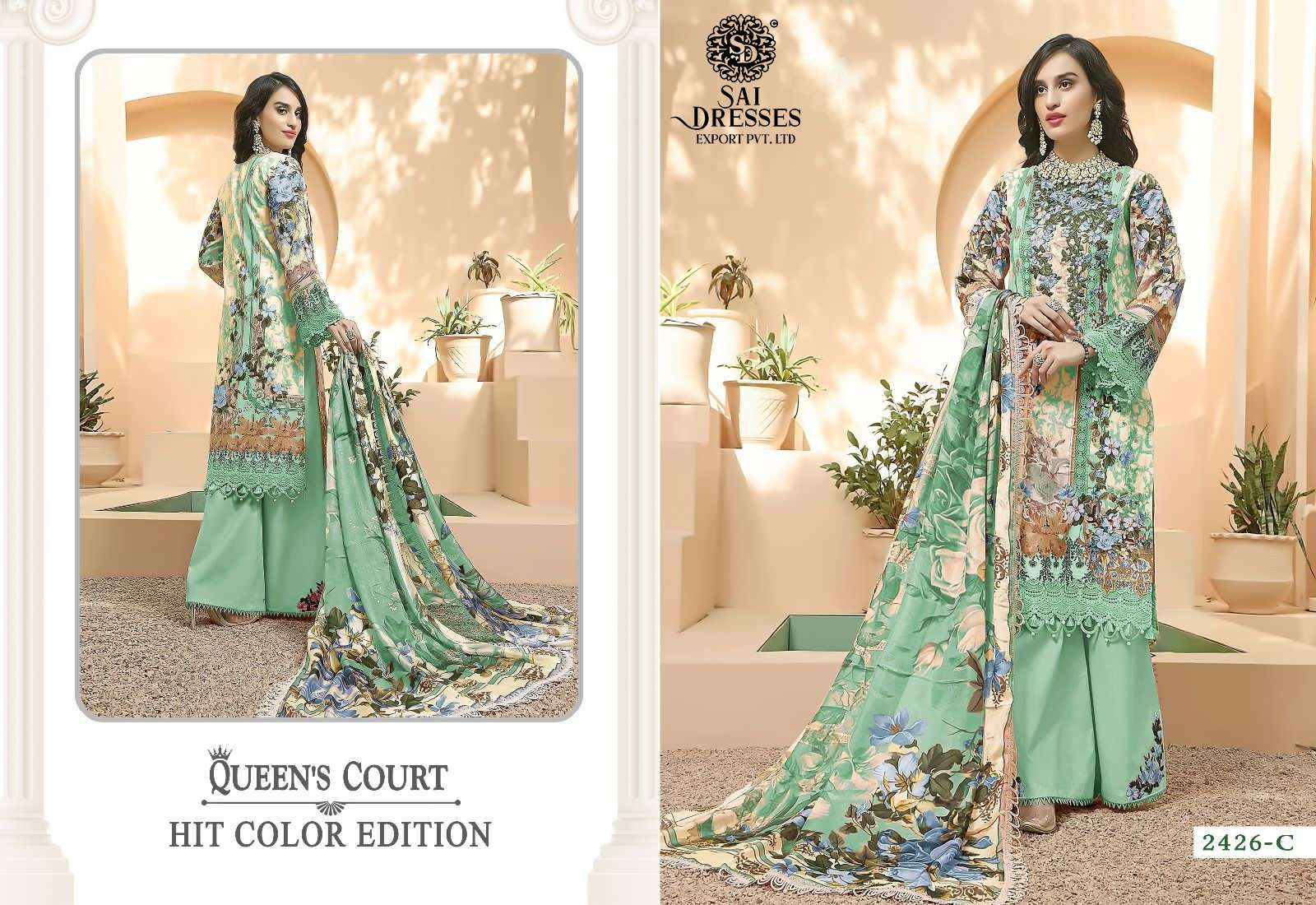 SAI DRESSES PRESENT QUEENS COURT HIT COLOR EDITION SUMMER WEAR PAKISTANI DESIGNER SUITS IN WHOLESALE RATE IN SURAT