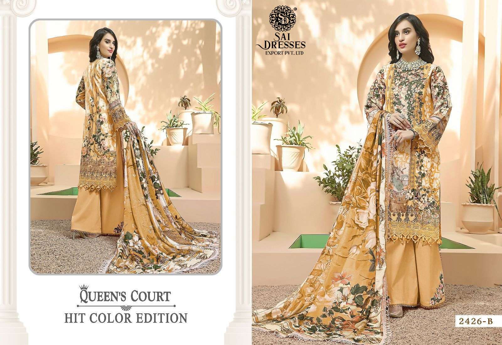 SAI DRESSES PRESENT QUEENS COURT HIT COLOR EDITION SUMMER WEAR PAKISTANI DESIGNER SUITS IN WHOLESALE RATE IN SURAT