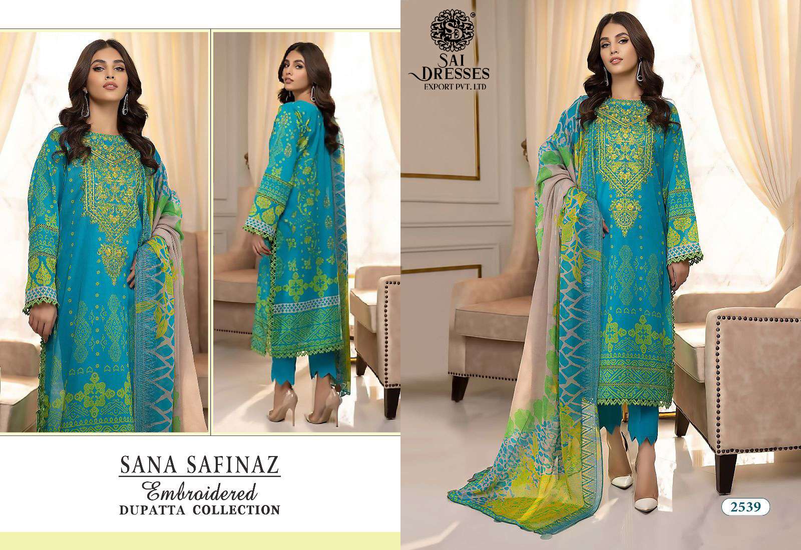 SAI DRESSES PRESENT SANA SAFINAZ EMBROIDERED DUPATTA COLLECTION SUMMER WEAR FANCY PAKISTANI SALWAR SUITS IN WHOLESALE RATE IN SURAT