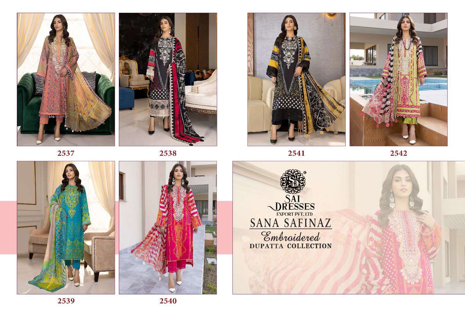 SAI DRESSES PRESENT SANA SAFINAZ EMBROIDERED DUPATTA COLLECTION SUMMER WEAR FANCY PAKISTANI SALWAR SUITS IN WHOLESALE RATE IN SURAT