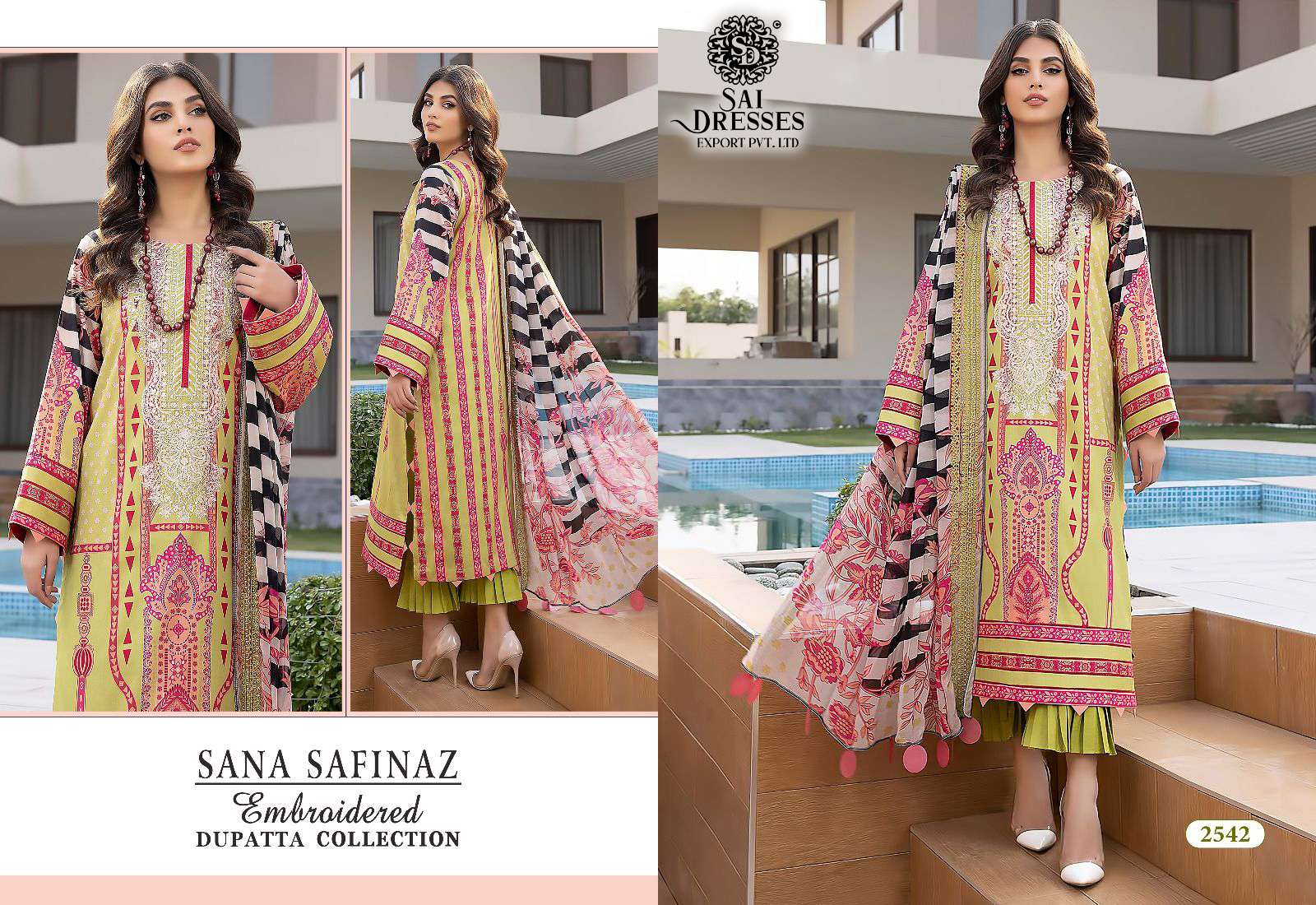 SAI DRESSES PRESENT SANA SAFINAZ EMBROIDERED DUPATTA COLLECTION SUMMER WEAR FANCY PAKISTANI SALWAR SUITS IN WHOLESALE RATE IN SURAT