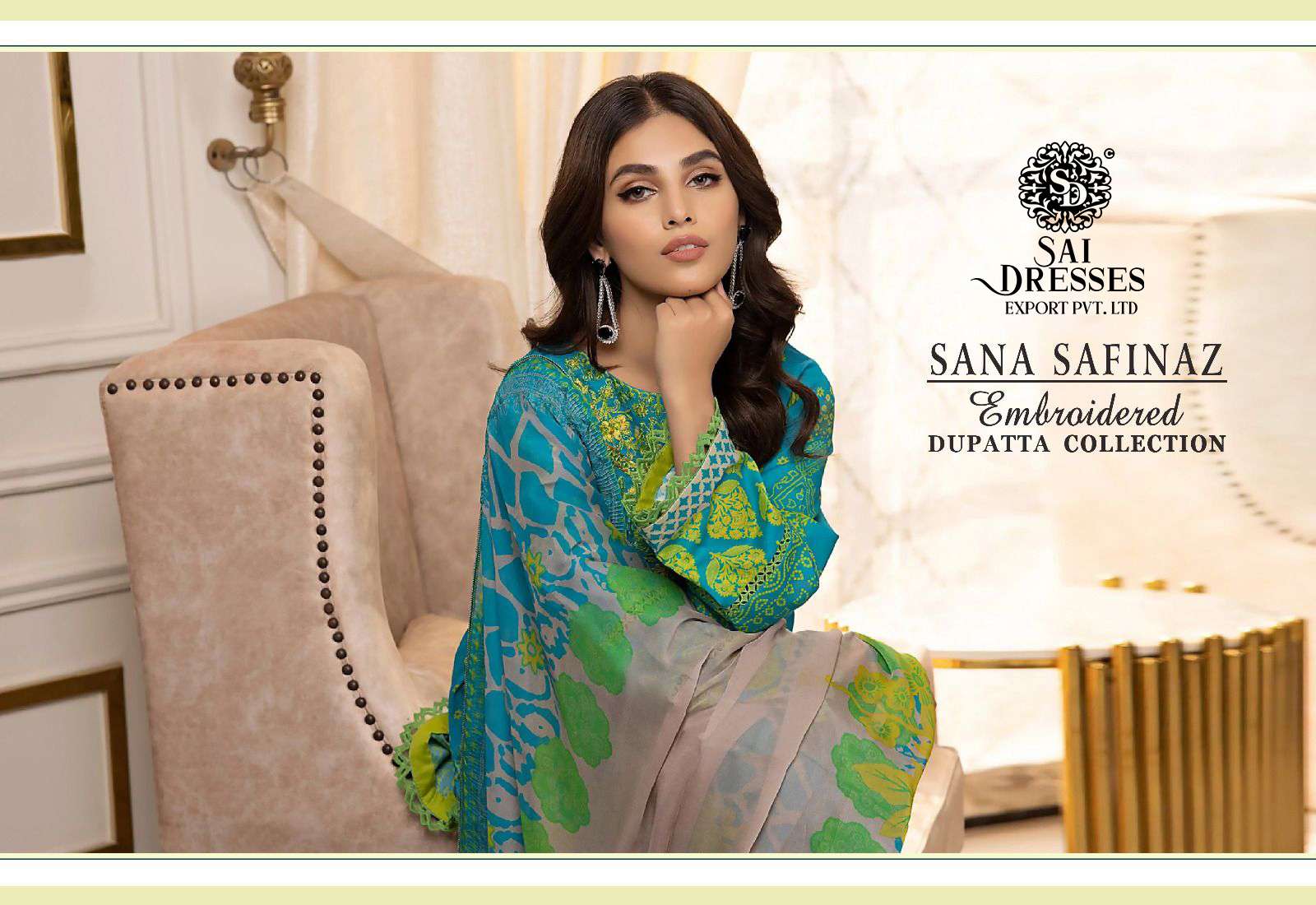 SAI DRESSES PRESENT SANA SAFINAZ EMBROIDERED DUPATTA COLLECTION SUMMER WEAR FANCY PAKISTANI SALWAR SUITS IN WHOLESALE RATE IN SURAT