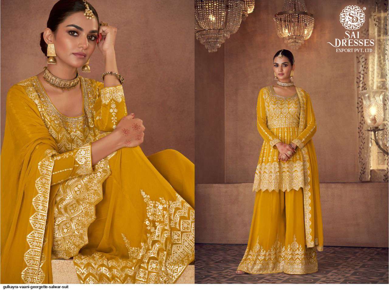 SAI DRESSES PRESENT VAANI READY MADE WEDDING WEAR PLAZZO STYLE DESIGNER SUITS IN WHOLESALE RATE IN SURAT 