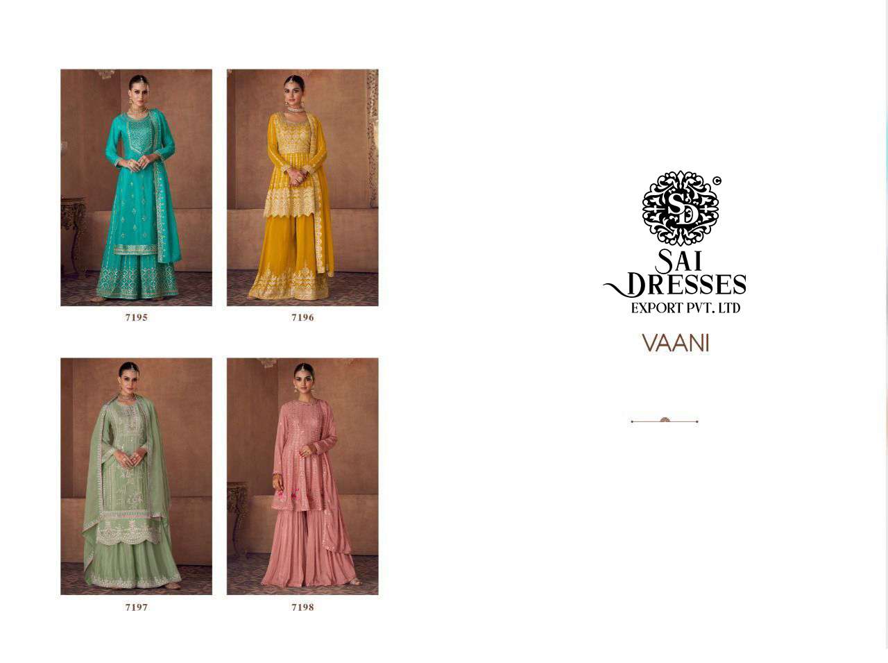 SAI DRESSES PRESENT VAANI READY MADE WEDDING WEAR PLAZZO STYLE DESIGNER SUITS IN WHOLESALE RATE IN SURAT 