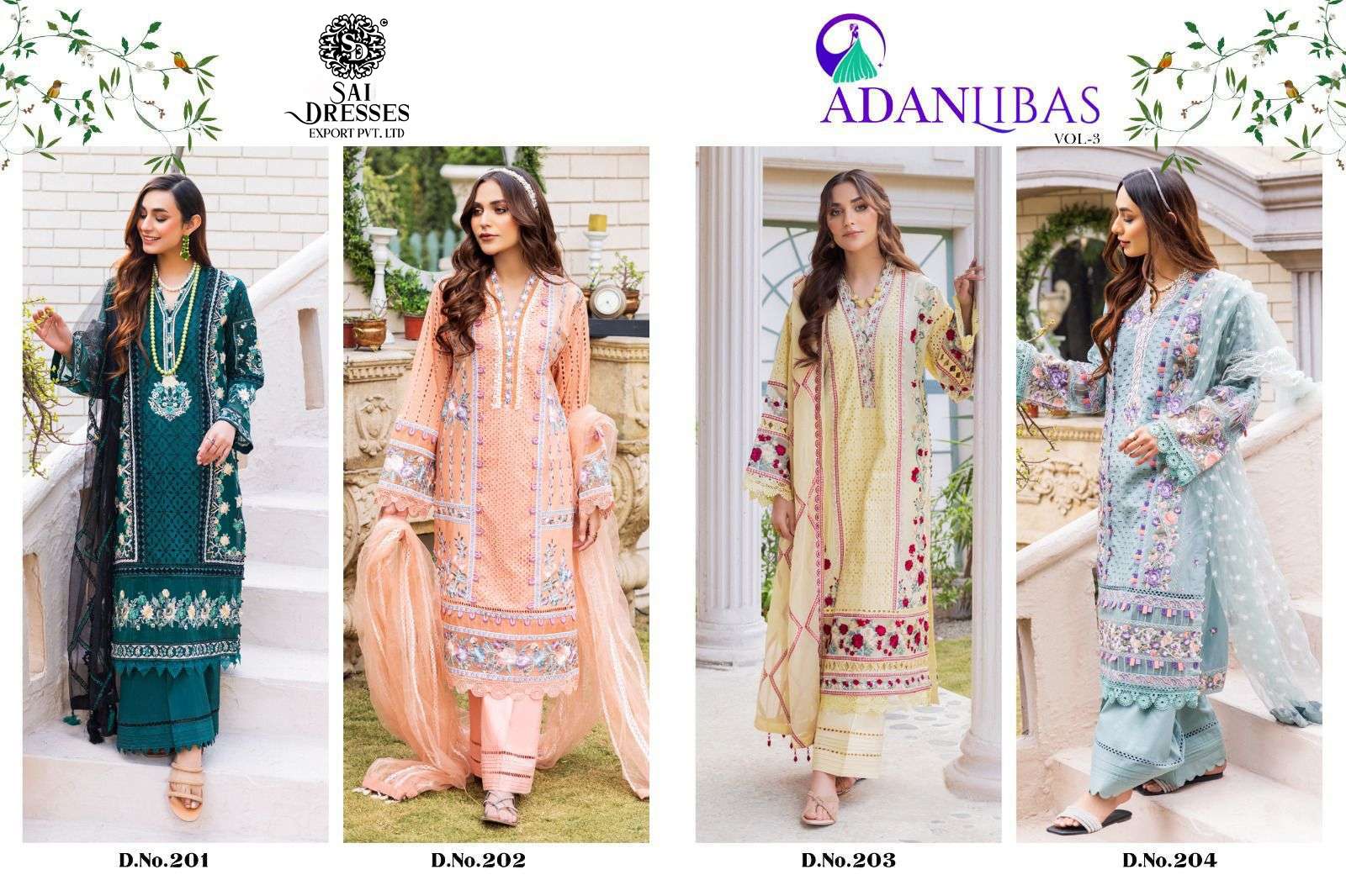SAI DRESSES PRESENT ADANLIBAS VOL 3 SUMMER WEAR EMBROIDERED FANCY PAKISTANI SUITS IN WHOLESALE RATE IN SURAT