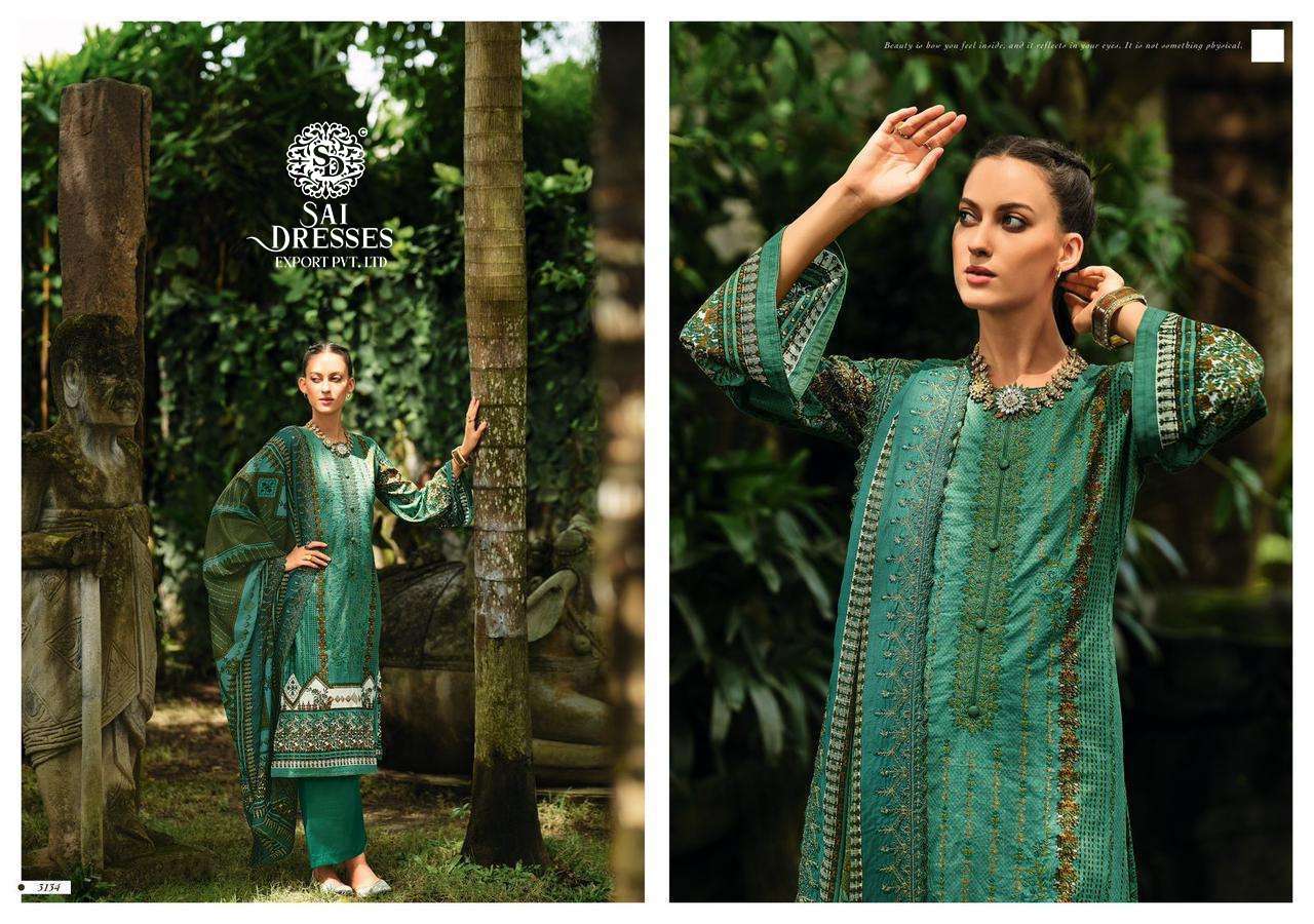 SAI DRESSES PRESENT BIN SAEED LAWN COLLECTION VOL 3 SUMMER WEAR PURE COTTON SELF EMBROIDERED PAKISTANI DESIGNER SUITS IN WHOLESALE RATE IN SURAT