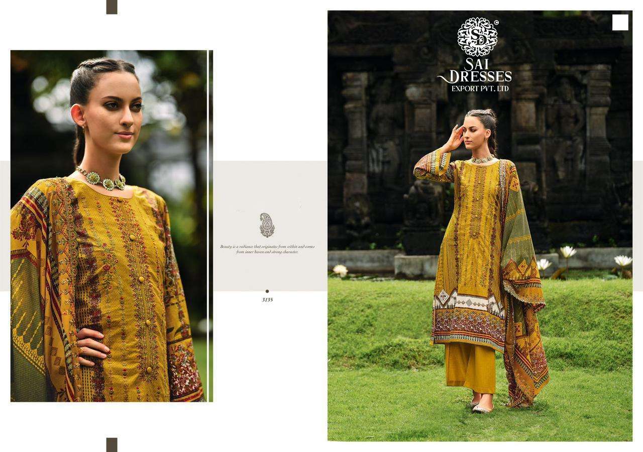 SAI DRESSES PRESENT BIN SAEED LAWN COLLECTION VOL 3 SUMMER WEAR PURE COTTON SELF EMBROIDERED PAKISTANI DESIGNER SUITS IN WHOLESALE RATE IN SURAT