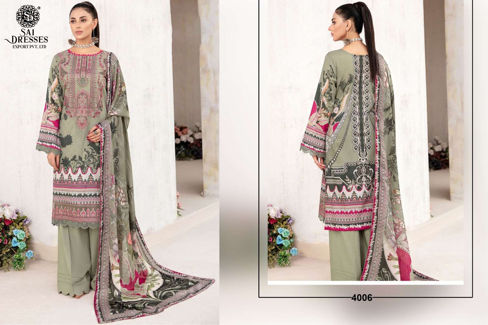 SAI DRESSES PRESENT CHEVERON LAWN VOL 4 PURE COTTON PATCH EMBROIDERED PAKISTANI DESIGNER SUITS IN WHOLESALE RATE IN SURAT