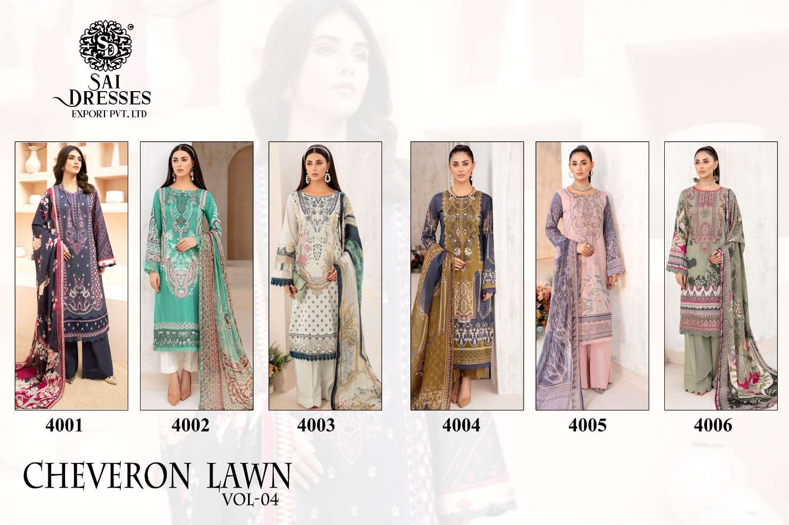 SAI DRESSES PRESENT CHEVERON LAWN VOL 4 PURE COTTON PATCH EMBROIDERED PAKISTANI DESIGNER SUITS IN WHOLESALE RATE IN SURAT