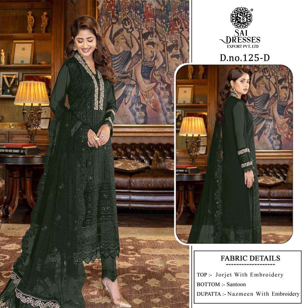 SAI DRESSES PRESENT D.NO 125 A TO 125 D SEMI STITCHED PARTY WEAR EMBROIDERED PAKISTANI DESIGNER SUITS IN WHOLESALE RATE IN SURAT